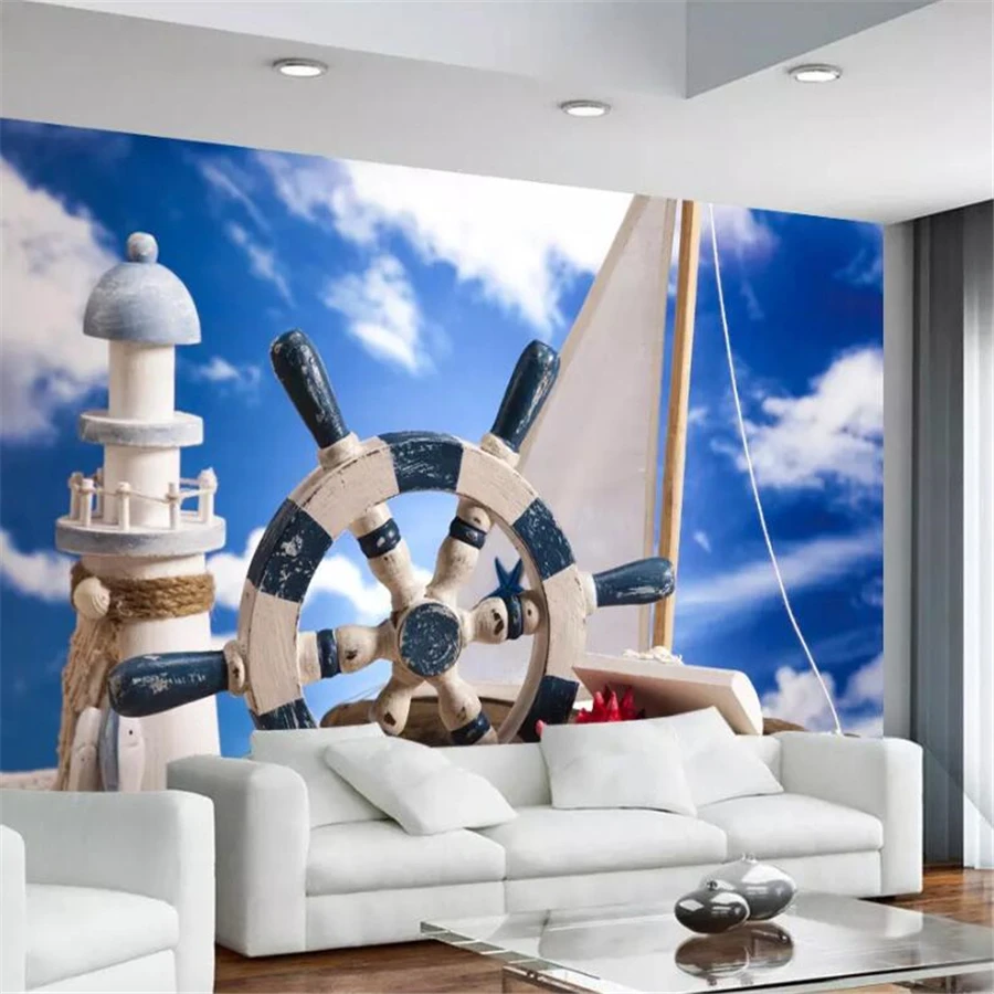 beibehang מותאם אישית 3d טפט תמונה ציורי קיר המגדלור הסירה בסגנון ים תיכוני רקע קיר נייר 3d המסמכים דה parede