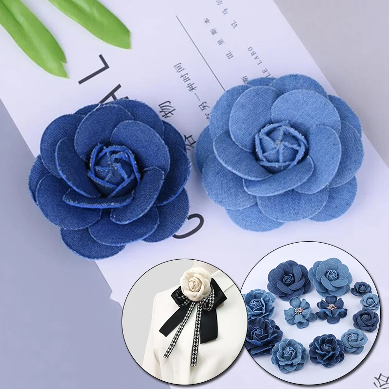 5pcs פרחים מלאכותיים קטנים קמליה DIY ג ' ינס פרחים לחתונה עיצוב אלבומים בעבודת יד כיסוי הראש מלאכות הבגד עיצוב